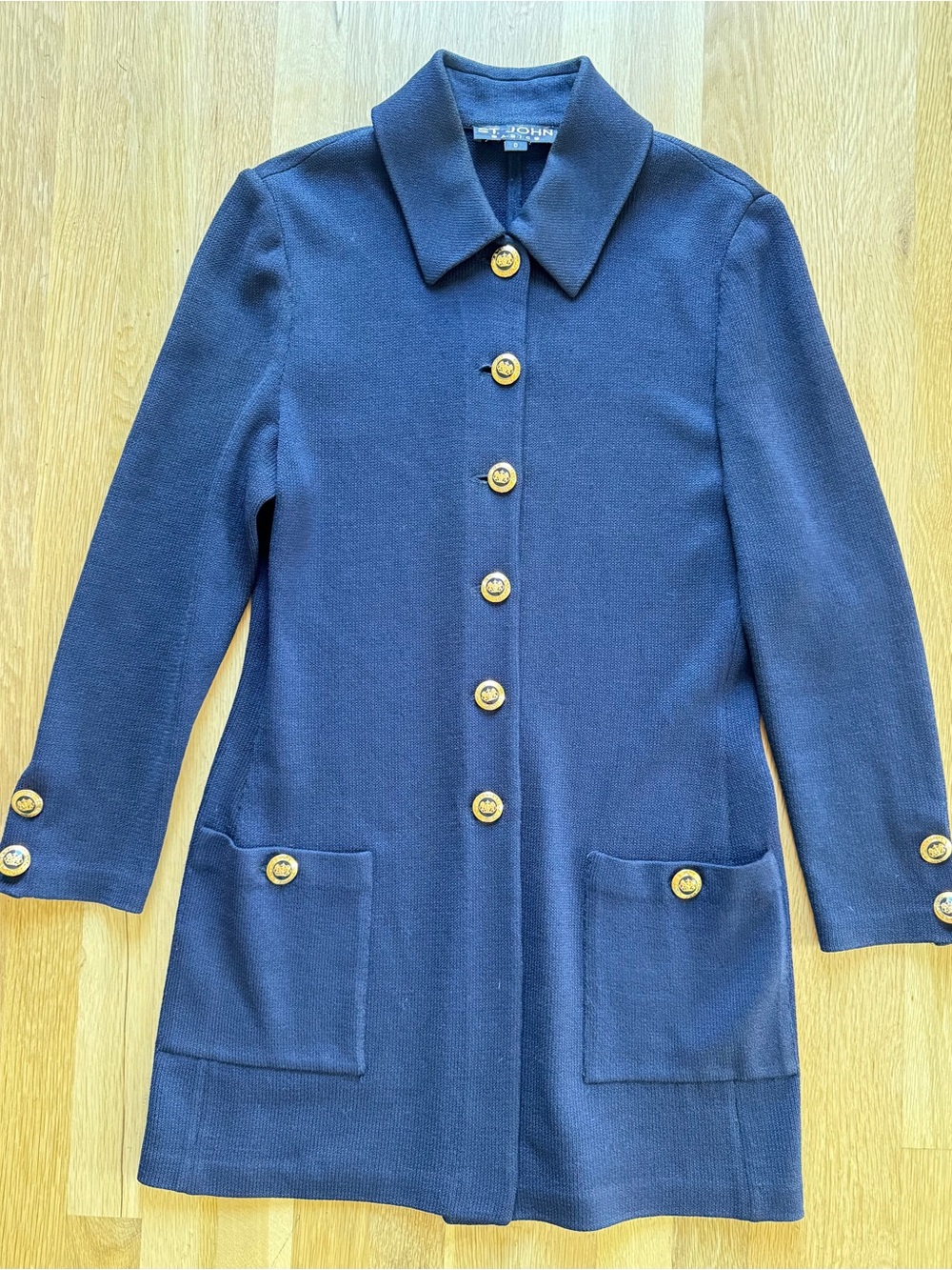St. John Basics Santana Knit Blazer with Gold-Tone Buttons Navy Blue